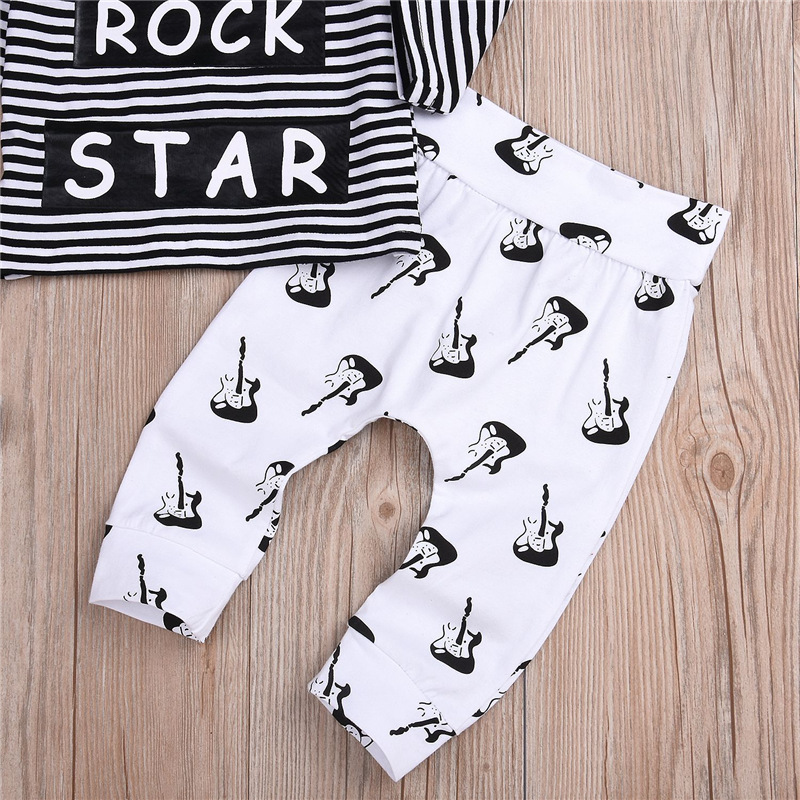 Rock Music Baby Children's Casual Long-sleeved Striped T-shirt Children's Suit Trend display picture 8