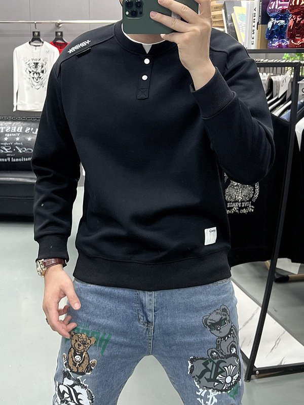 美式休闲抖音爆品双扣假领宽松圆领上衣2025秋冬百搭潮流必备卫衣|undefined