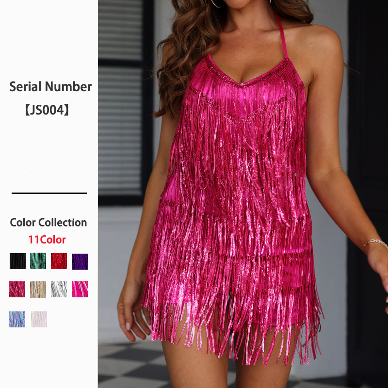 2025 European and American Fashion Party Suspender Dress Sexy Hot Girl Backless Slimming Tassel Satin Jumpsuit 2025 European and American Fashion Party Suspender Dress Sexy Hot Girl Backless Slimming Tassel Satin Jumpsuit