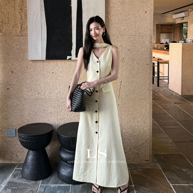 [Ls New Brand] Black Label Minimalist Big Brand Early Spring New Minimalist Fashion V-Neck Slimming Dress 30513 #