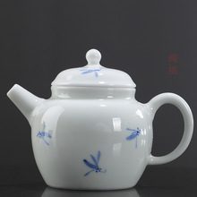 白瓷兰花纯手绘迷你小茶壶青花瓷单个泡茶茶壶 家用带过滤冲茶 器