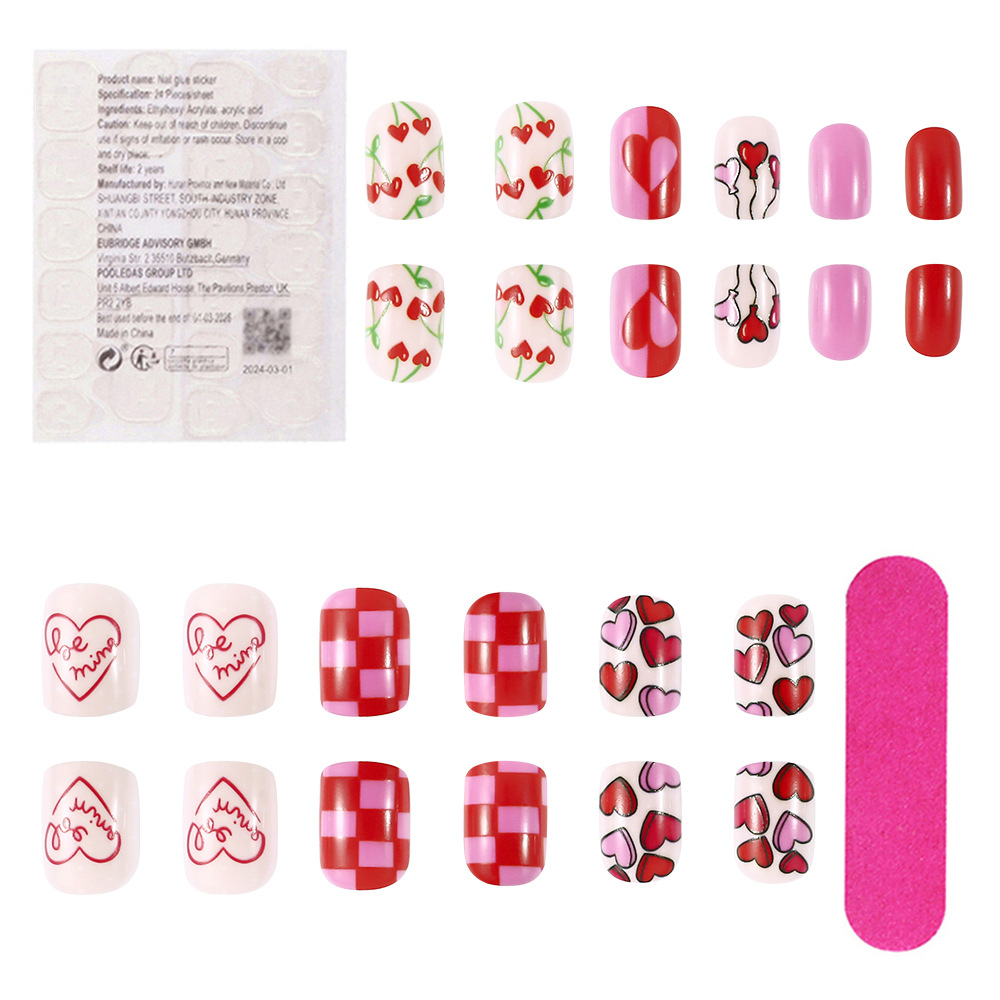 14g Weight press-on nails Nail Supplies Plastic Material Letter, Cherry, Heart Shape Pattern Letter Cherry Heart Shape Plastic Press-on Nails 6