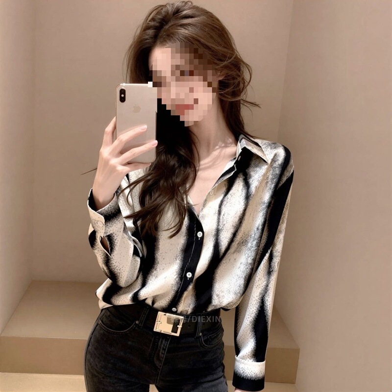 Tops for Spring and Autumn, Loose-Fitting French Tie-Dye Style, Trendy and Relaxed Ink-Style Shirts, Korean Style Versatile New Models