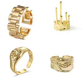 新款跨境韩版几何熔岩不规则戒指女  复古时尚嘻哈开口指环食指戒