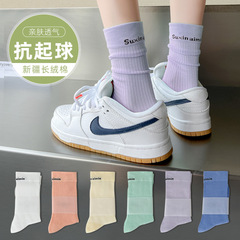 Socks for Women Winter Cotton Crew Socks Macaron Solid Color High Cuff Anti-Pilling Sports Socks Zhuji Socks Wholesale