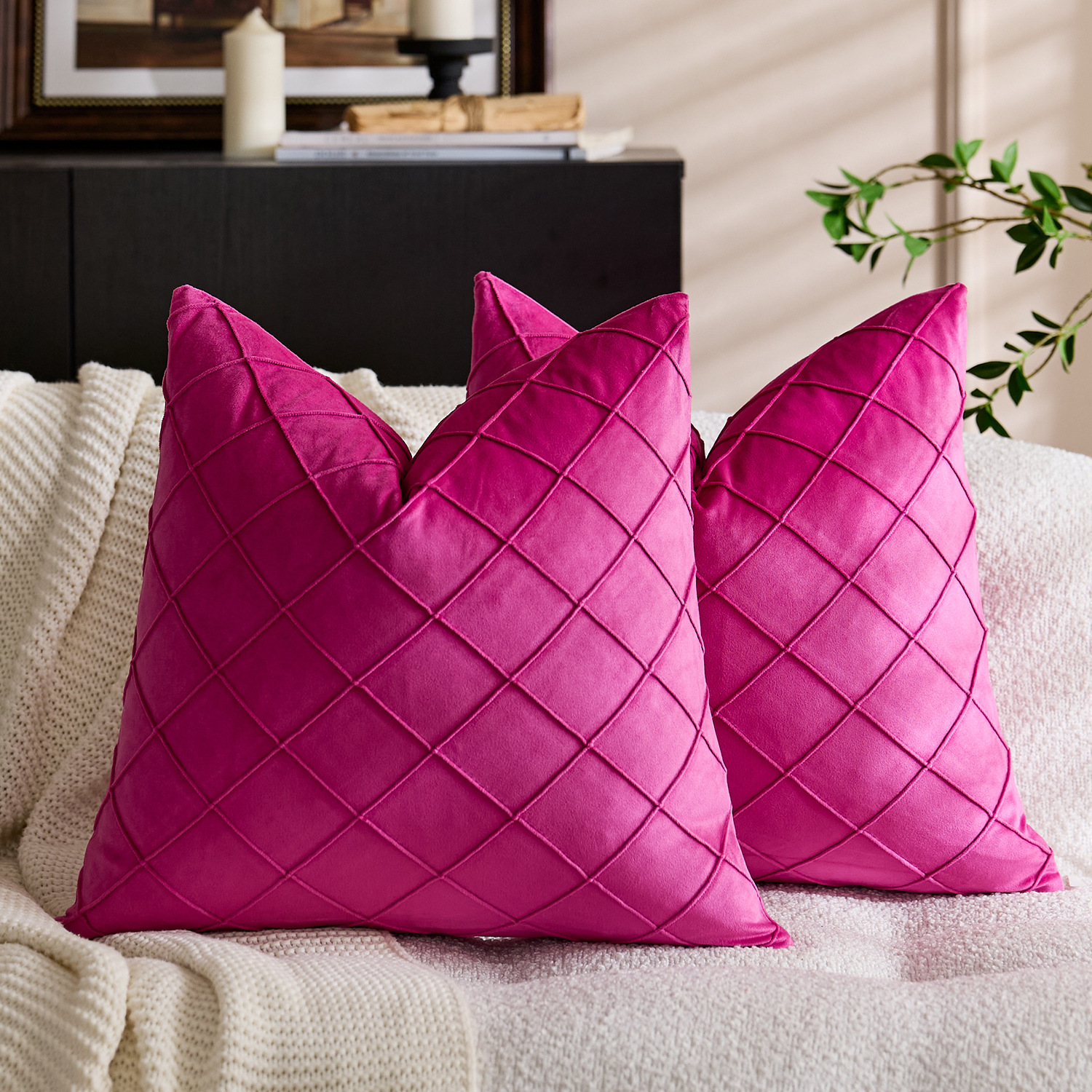 国境を越えた北欧の純色ビロード刺繍の方格子抱き枕カバー