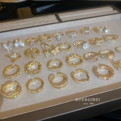 Korean style diamond-encrusted zircon geometric open ring light luxury niche fashion index finger ring internet celebrity versatile hand accessories for women