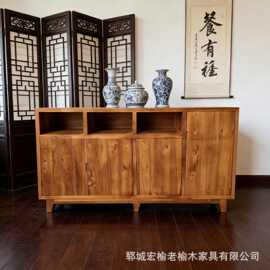 侘寂风老榆木靠墙餐边柜多宝阁落地角柜家用小型收纳柜玄关储物柜