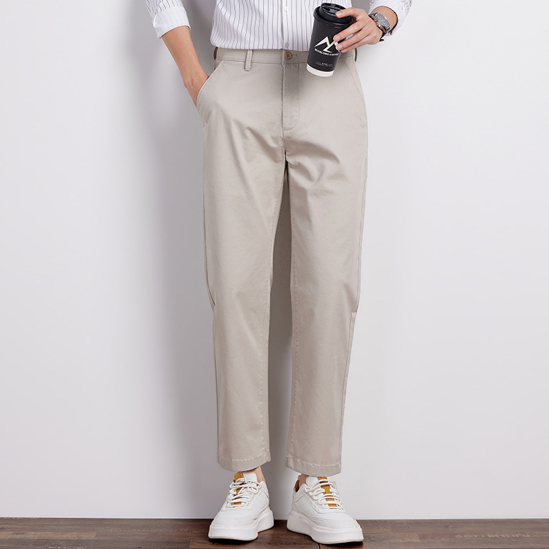 Xinjiang Long-Staple Cotton Cropped Pants for Men 2026 Spring/Summer New Style Solid Color Sweat-Absorbent Breathable Fitted Men's Casual Pants