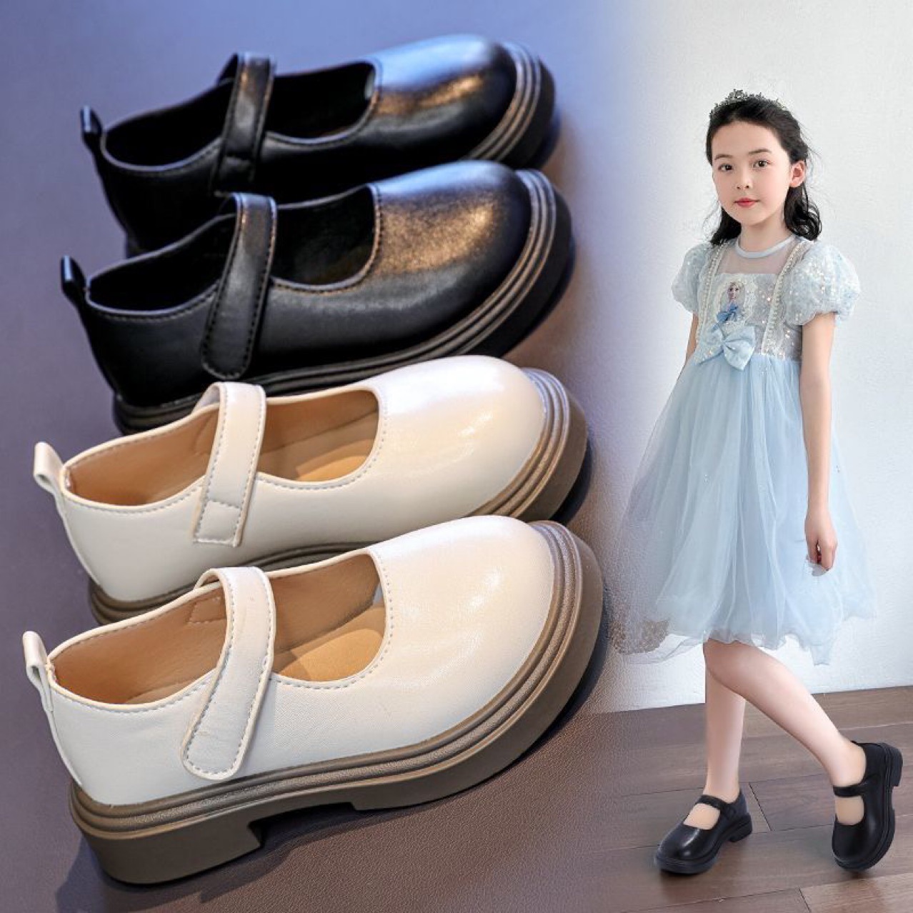 2025 Spring and Autumn New Soft Sole Girls' Leather Shoes Princess British Performance Black National Style Children's Shoes Student Shoes