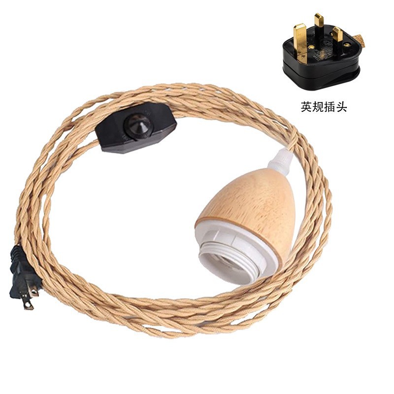 E27 lámpara de madera cuerda de cáñamo residencial tornillo lámpara colgante de roble línea de ajuste de pared de lámpara de cama de madera sólida