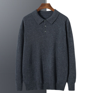 Soft Cashmere Soft Waxy Men's Poio Collar Loose Warm Pure Color Pullover Simple Autumn and Winter New Knitted Bottoming Shirt