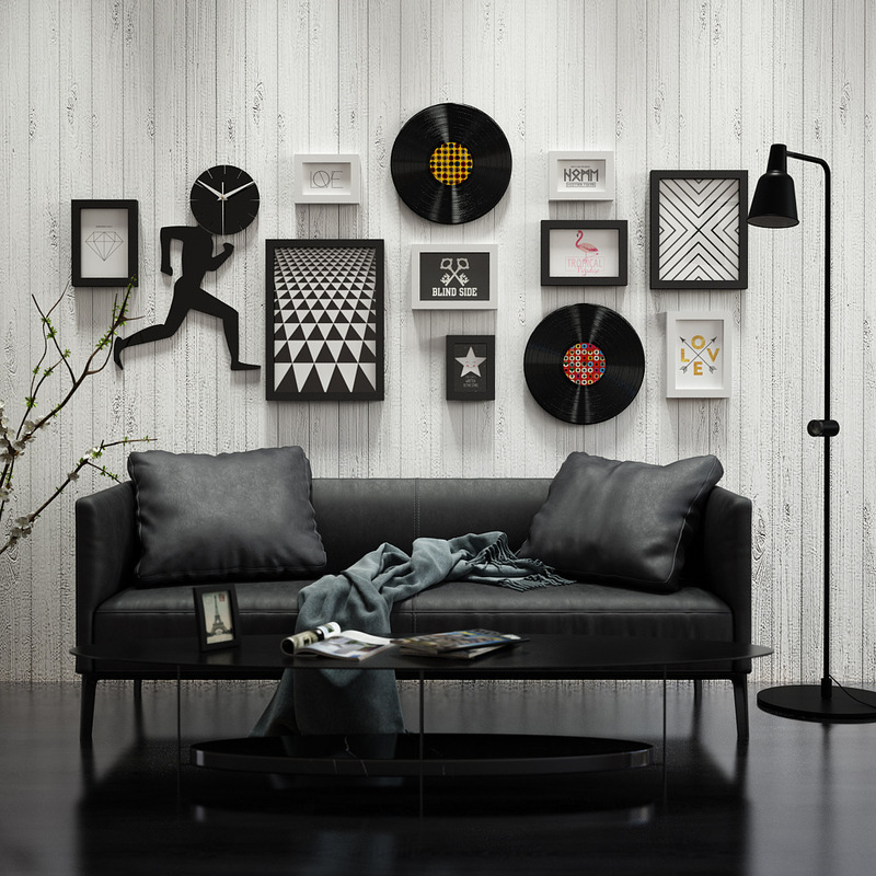 Polymeric_2391 Industrial Wind Photo Wall Human-shaped Clock Combination Photo Frame Wall Decoration Sofa Background Wall Painting