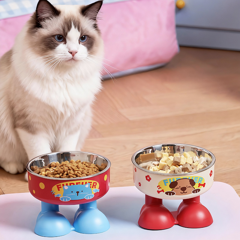 Cuenco para mascotas Cuello para gatos Cuello para pies Tazón para gatos Anti-volcado Tazón para gatos Juego de comida de acero inoxidable para perros Nuevo tazón para perros transfronterizo al por mayor