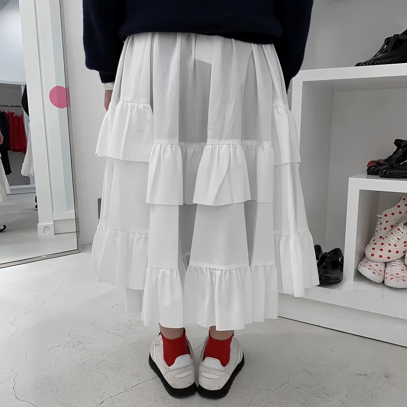 CDG KZYU 25春夏新款纯色层层花边蛋糕裙中长款半身裙女款裙子潮|undefined