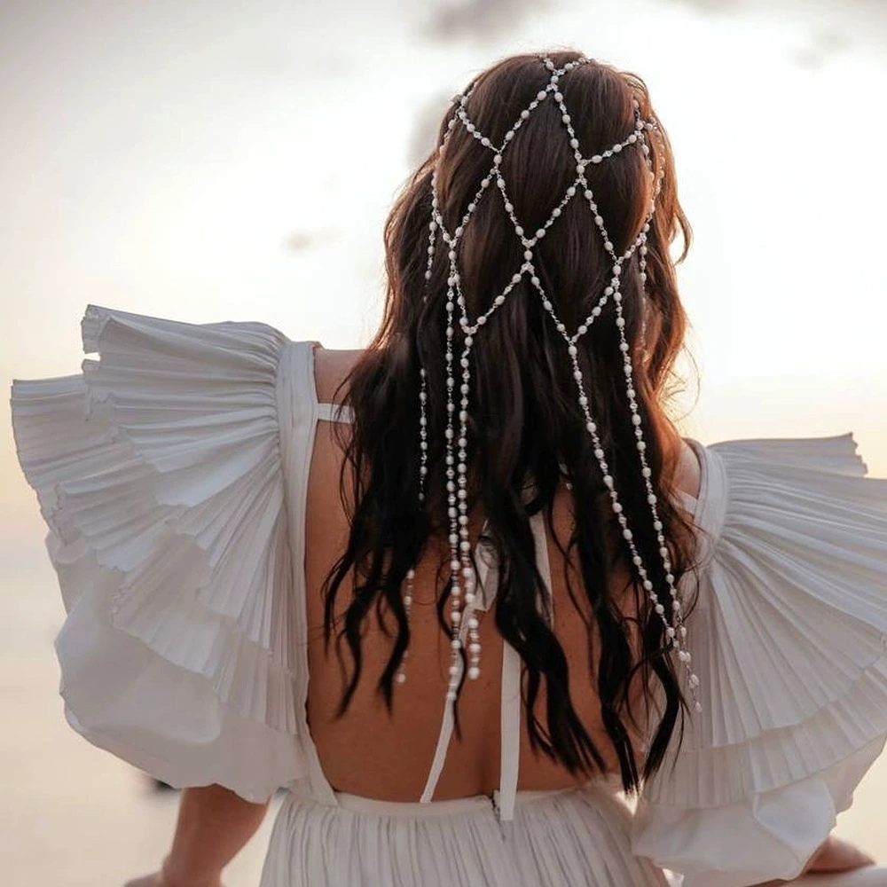 Трансграничный новый жемчуг с кисточками обруч для волос Женский темперамент элегантный сетчатый головной убор высокого уровня чувство свадебная вечеринка аксессуары для волос