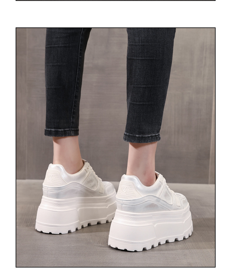 Giày sneaker nữ đế dày độn cao bên trong, phong cách thời trang dáng nhỏ — Màu vàng sâm panh chi tiết 13