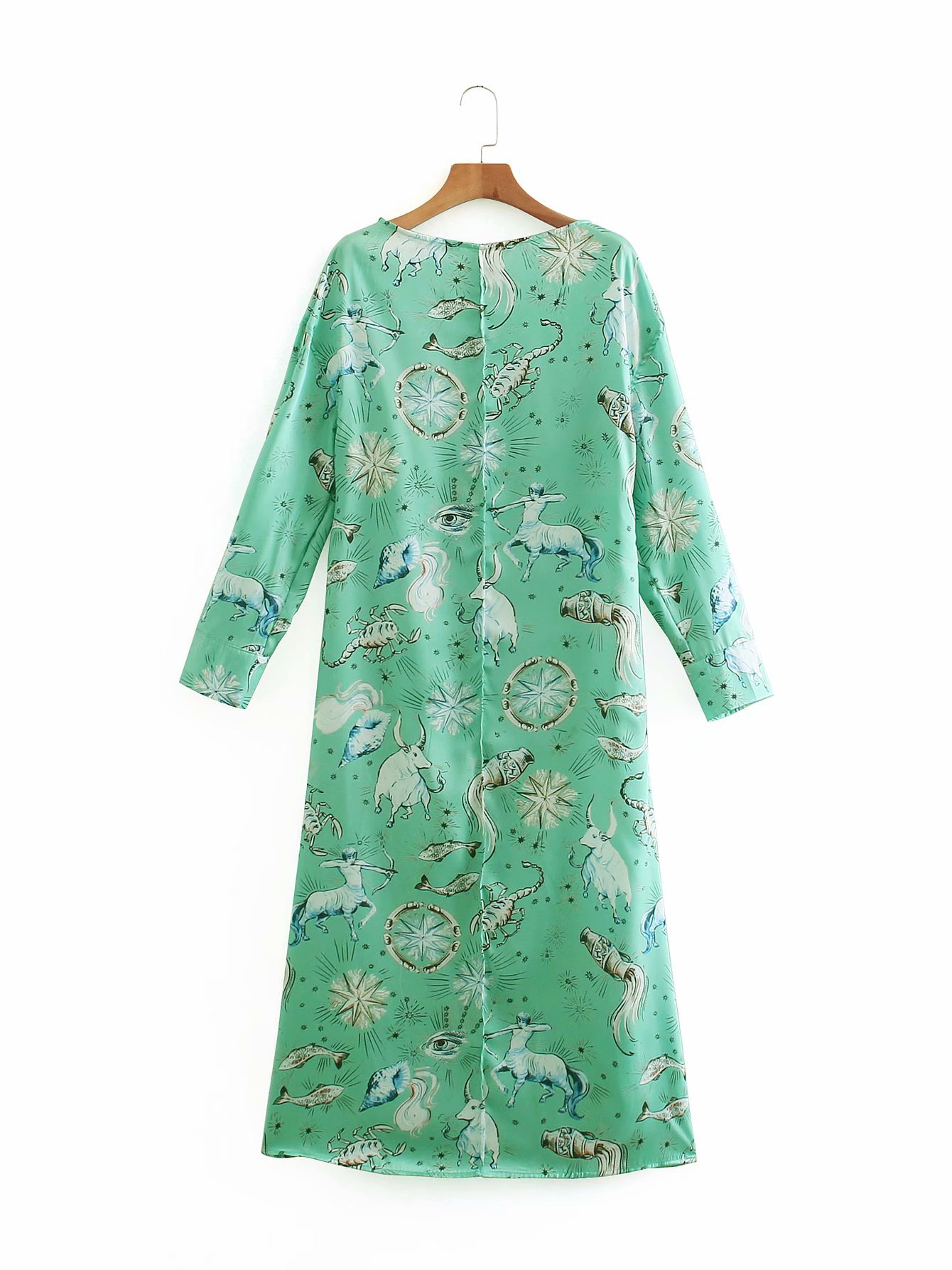 new print early spring round neck long sleeve dress NSAM49538