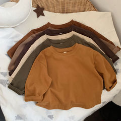 New Korean-style children's cotton long-sleeved T-shirt for boys and girls, skin-friendly soft and loose base layer top for spring and autumn