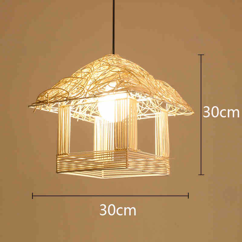 Lámpara de ratán ronda Nido Pájaro Casa sombrero paja bambú tejido lámpara creativa pastoral japonés retro balcón restaurante lámparas
