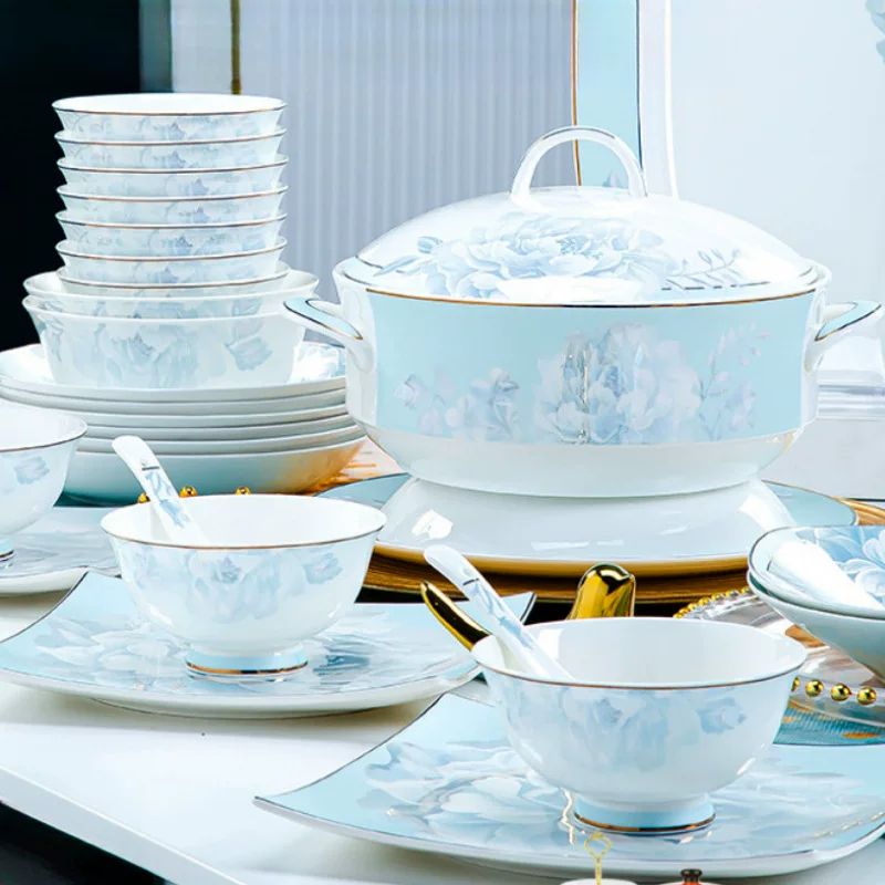 Набор мисок для дома 2024 год, фарфоровые чаши из Jingdezhen под высоким температом, чаши из костяного фарфора, набор посуды для дома