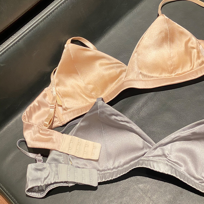Silk Bra Summer Thin Comfortable Non-binding Mulberry Silk Material Classic French Sexy Non-rimmed Underwear for Women