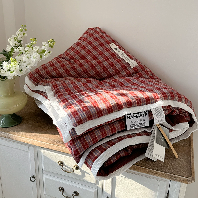 Ретро ангора красная клетчатая хлопок не окрашенная весна и осень стеганое ядро из чистого хлопка двойной кондиционируемой стеганой одеяло