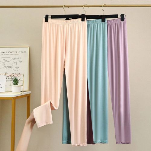 Women's Modal Thin Layer Leggings for Autumn/Winter with Elastic Waist, Plus Size Stretchy 9/10 Length Undershirts Solid Color Autumn Leggings