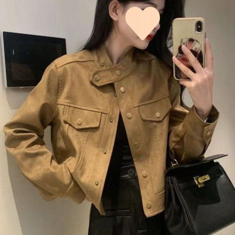 鹿革ベルベットジャケット女性の秋と冬の新しい韓国スタイルのレザーベルベットジャケット女性のルーズスリムショート長袖ジャケットトップトレンディ|undefined