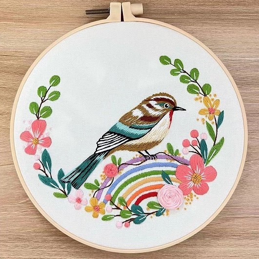 Paquete de material de bordado a mano de bricolaje de fábrica, flores, pájaros y árboles de estilo chino, kit de bordado de flor de ciruelo, costura e hilo, inglés transfronterizo