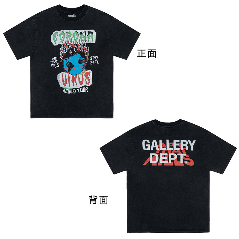 VTG GALLERY DEPT camiseta retro de manga corta lavada y desgastada graffiti arcoíris suelta antiniebla pareja de media manga hombres