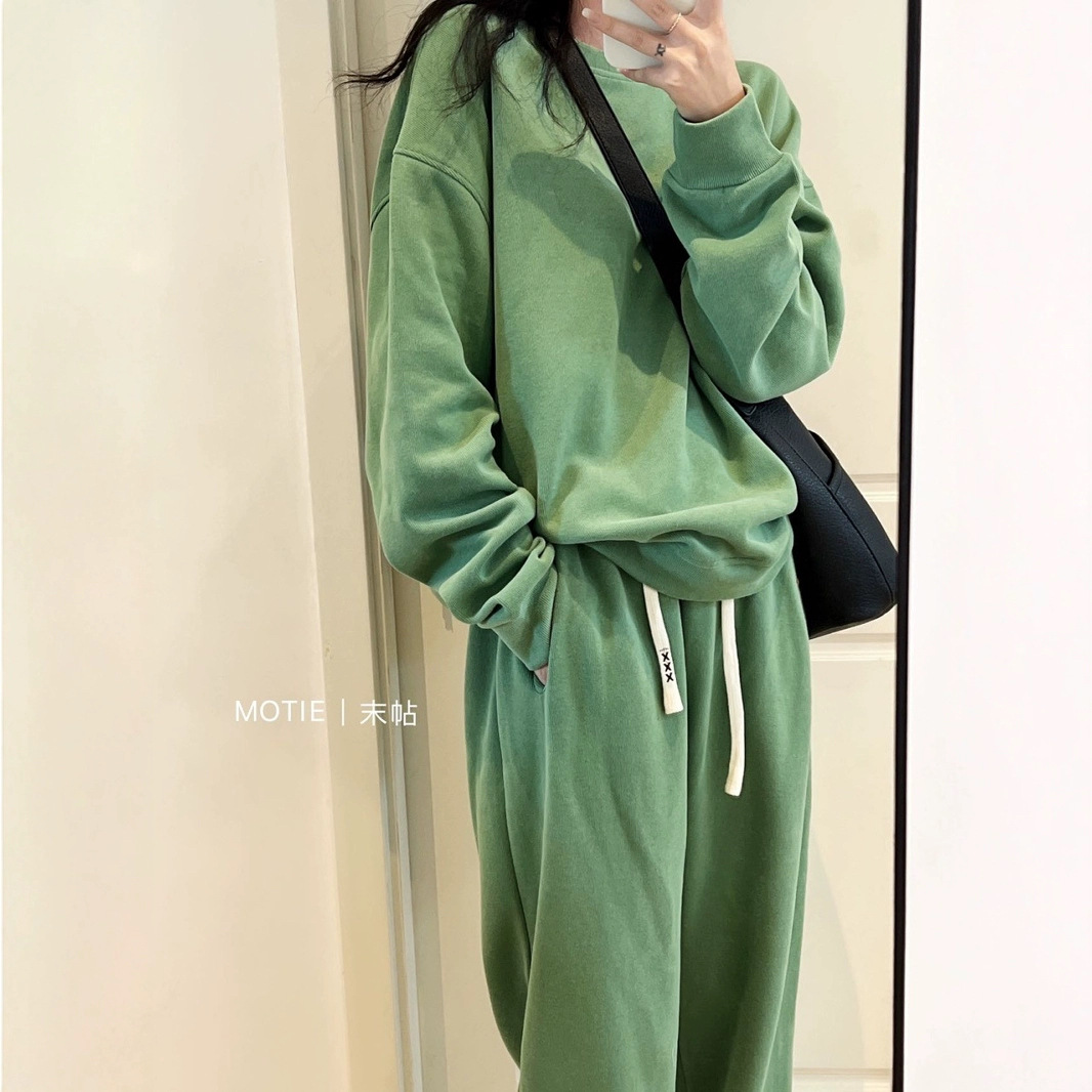 클리어런스 MOTIE 엔드 포스트 홍콩 스타일 스웨트 세트 느슨한 올 매치 남녀 커플 스포츠 투피스 세트