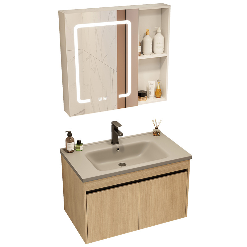 Gabinete de baño de aluminio de lujo ligero combinación de cerámica gris lavabo hotel lavabo lavabo balcón lavabo