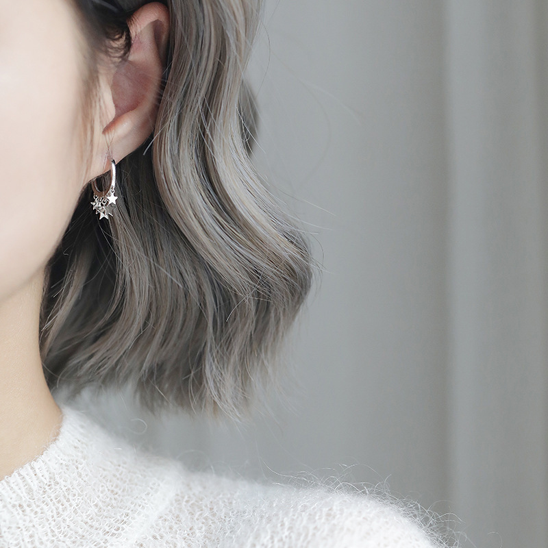 2021新款潮925纯银星星耳扣女耳骨环气质韩国个性耳环小耳圈耳饰