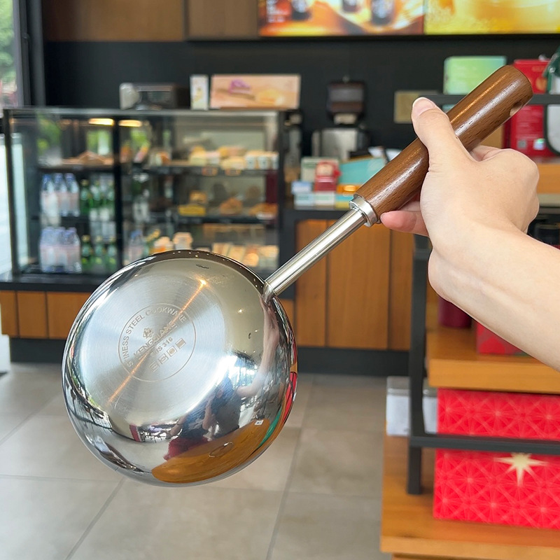 316 acero inoxidable casera de nuez mango largo anti-calor mini olla de leche de aceite caliente pequeña olla de aceite de riego