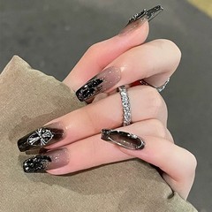 Flashy Croco Heart Wearable Nails Dark Series Nail Sticker Long Beauty Nail Drill Version False Nail Nail Sticker Complete Set