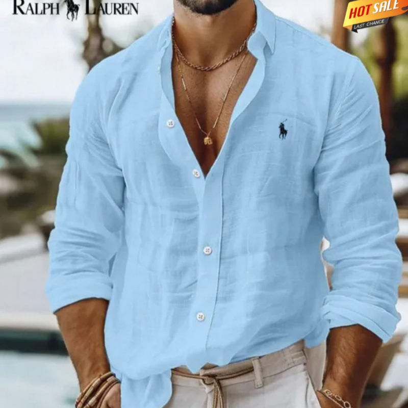 2025欧美亚马逊新款3D印花男装RL长袖男士衬衫爆款批发休闲百搭