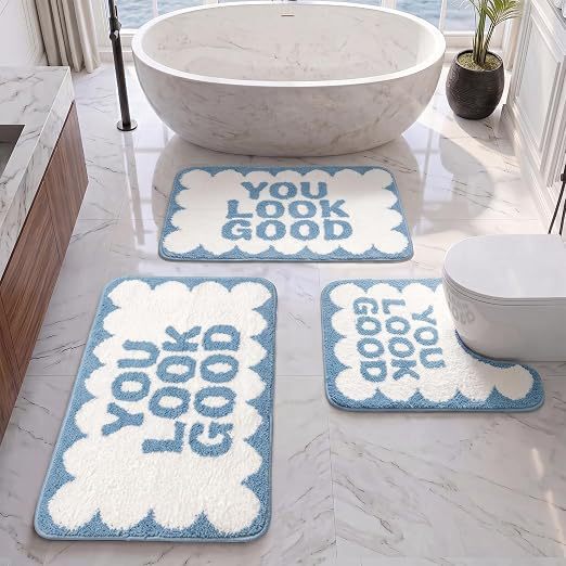 Amazon imitation cashmere bath mat, U-shaped toilet mat for home use, durable and absorbent, quick-drying, bathroom three-piece set