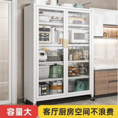 台所の棚が床に落ちた多層家庭用電子レンジ収納棚多機能食器棚キャビネットロッカー