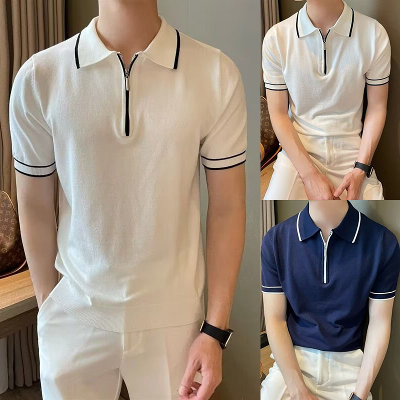Camisas de polo de manga corta de vello de estilo de dinero camiseta de punto hombre línea de semicirretera camiseta de hielo de verano fábrica transfronteriza al por mayor