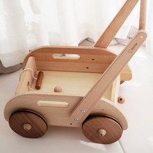 儿童仿真学步车收纳箱多功能积木拼搭购物推车宝宝木制过家家玩具