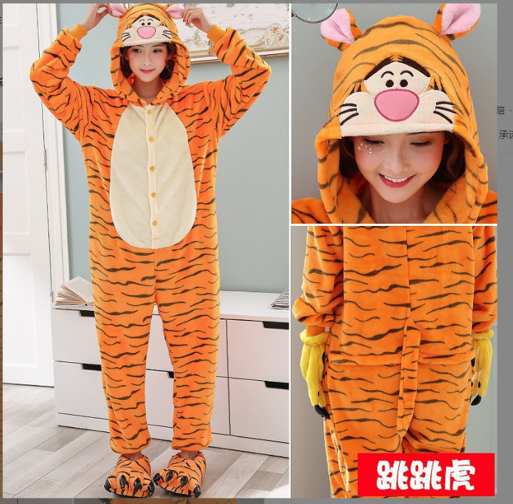 FUENTE Fábrica al por mayor pareja niños de dibujos animados animal de una sola pieza pijamas de franela Otoño e Invierno engrosada dinosaurio cálido