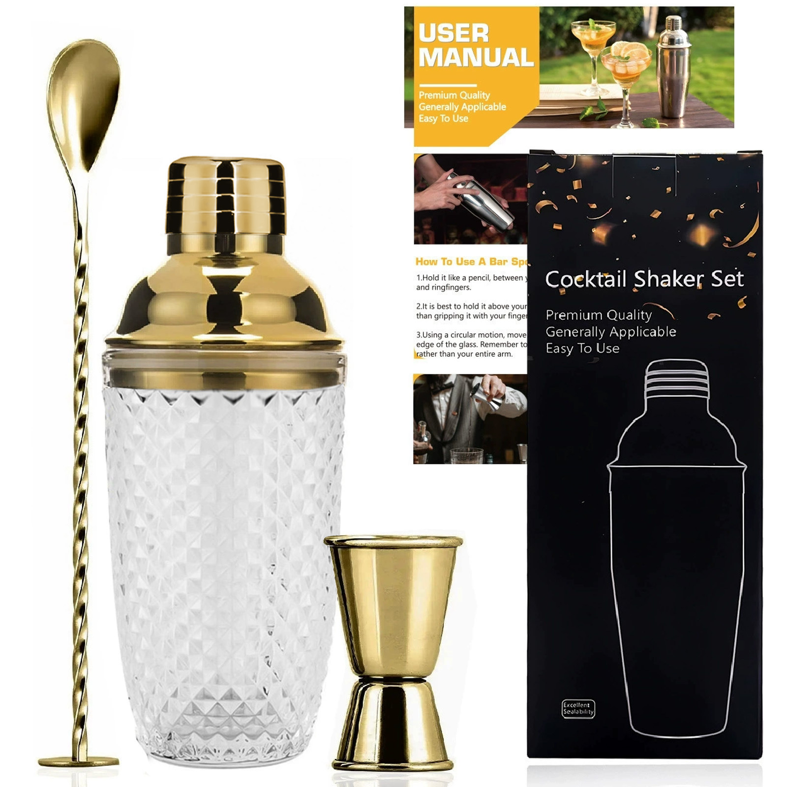 [3종세트] 400ml 골드 다이아몬드 패턴 유리모델