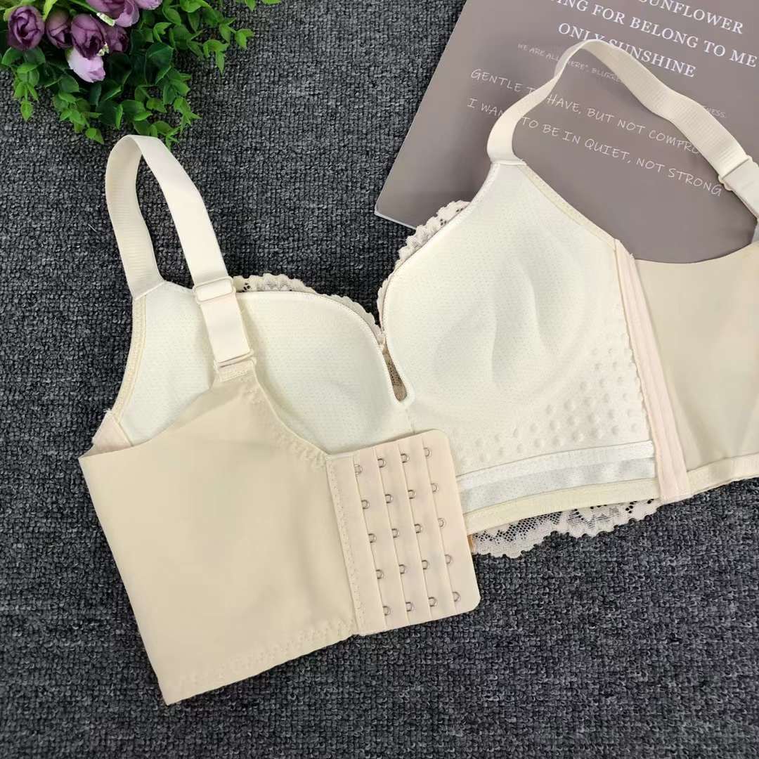 Nuevo sujetador sin anillo de acero de moda de encaje jacquard transpirable y cómodo, ropa interior de alta calidad, delgada y gruesa, botón múltiple para mujeres