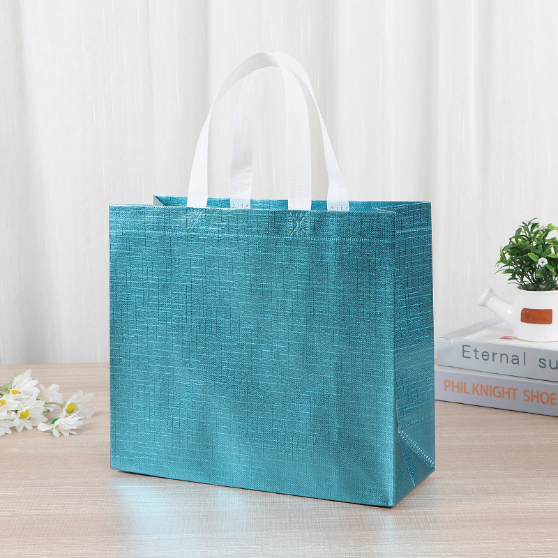 Bolsa no tejida láser, película recubierta de color, tela no tejida, bolsa de regalo de dulces de boda, ropa de mujer, ropa para niños, bolsa de compras, logotipo impreso
