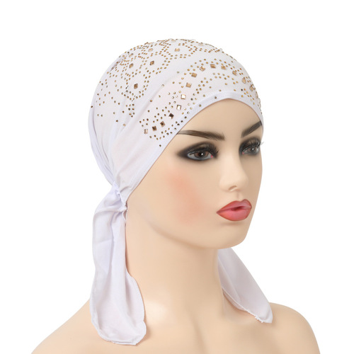 Fashionable Crystal Hemp Drilled Ear Hat African Baotou Turban Arabian Scarf Chemotherapy Hat Wholesale H088