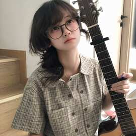 日系少年感短袖衬衫女款夏季小个子休闲穿搭娃娃领学院风衬衣外套