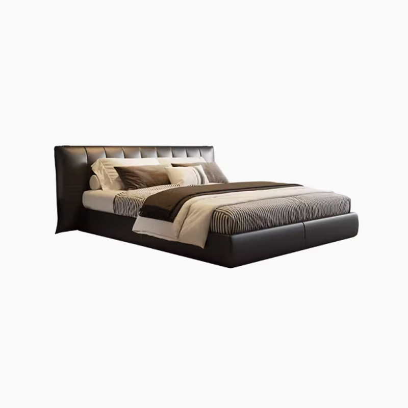 Cama de cuero moderna minimalista italiana de lujo, cama principal queen, amplio respaldo, atmósfera de alta gama, cama doble blanda, cama de boda image 5