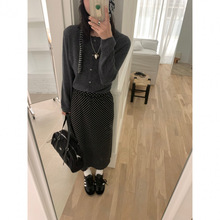 韩国东大门2024秋冬新款韩版显瘦中长款波点简约直筒半身裙子女潮