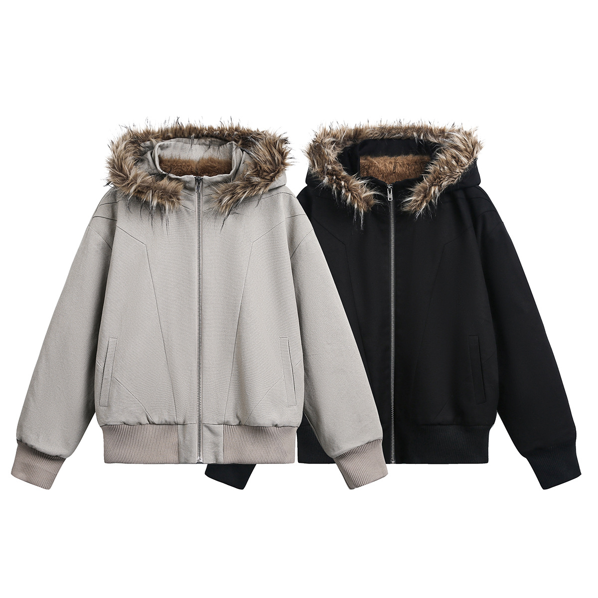 北界男装 2025冬季新款可拆卸连帽棉服男潮牌毛领座山雕棉衣外套